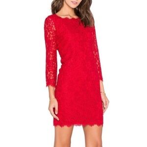 Diane Von Furstenberg DVF Zarita Lace Sheath Dress,‎ Red